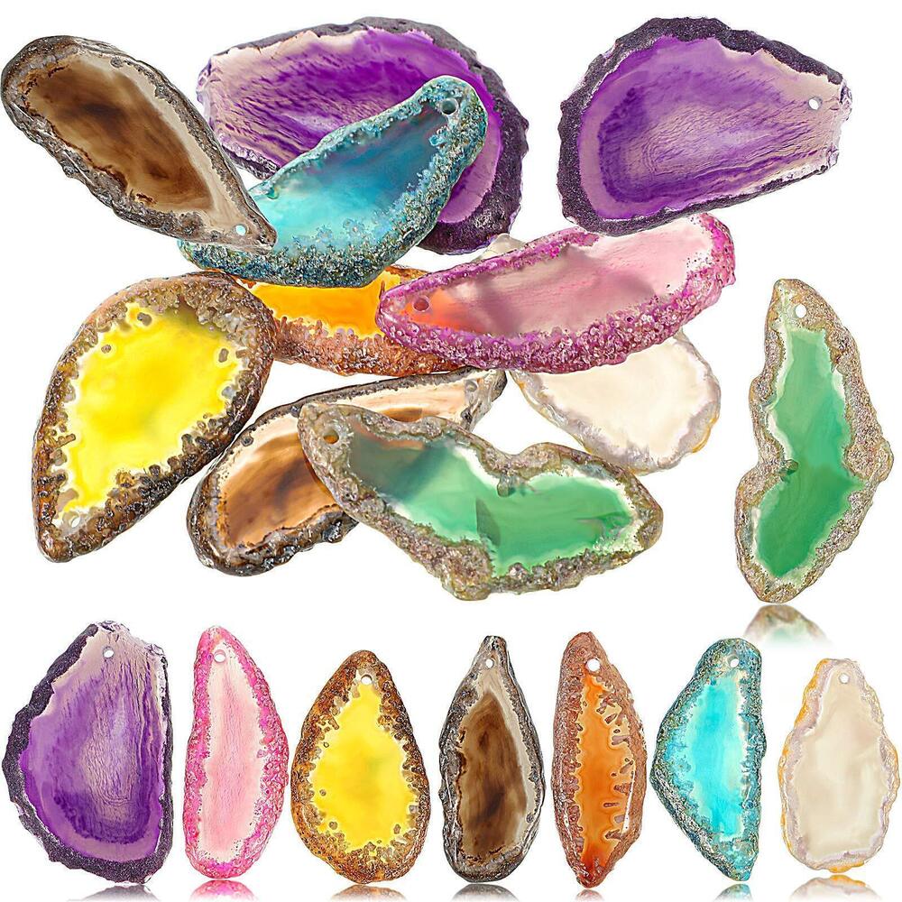 5067 16 Pcs Agate Slices Polished Agate Slices with Holes Irregular
